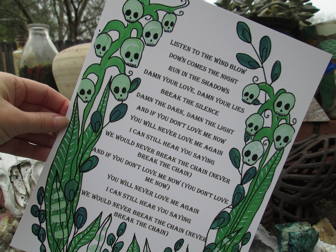 The Chain Song Lyrics 11 X 8.5 Art Print on Paper, 70s Song Lyric Print, Music Quote Art, Listen