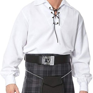 Neues schottisches traditionelles weißes Jacobite Ghillie Kilt-Hemd für Herren 100% Baumwolle mit Schnürung aus echtem Leder und farblich gekennzeichneten Ösen hohe Qualität Bild 1