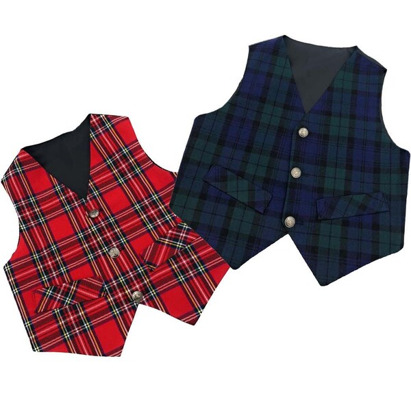 Scottish Tartan Waistcoat - Smart Design - Sizes 1-10 Years - Polyviscose Material