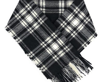 Scottish Heritage - Premium Winter Scarves | 100% Lambswool Menzies Blk/White Tartan Clan Scarf - Made in Scotland