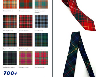 Cravates écossaises authentiques - 100 % laine, plus de 700 modèles - Unisexe, fabriquées en Écosse - Cadeau pour les amoureux du patrimoine écossais - Alphabet du clan A à B