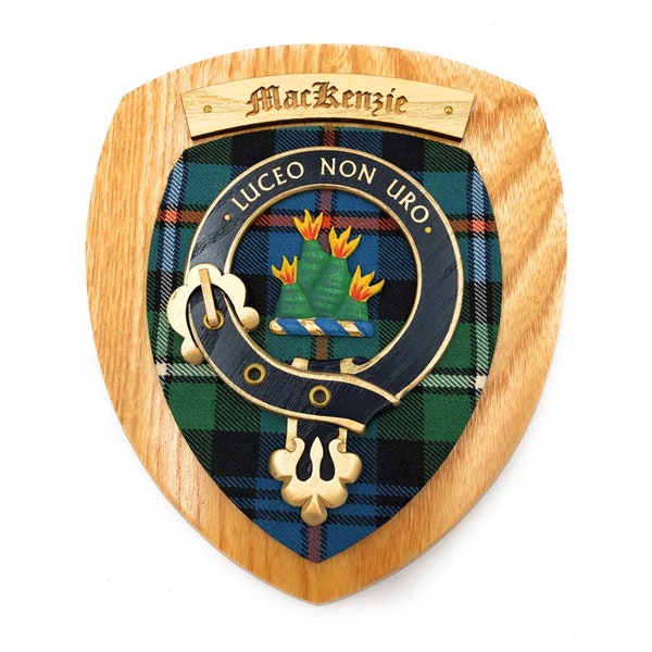 Clan Wall Plaque Mackenzie - Scottish Tartan Décor - Solid Wood Finish - Perfect Scottish Gift - 9'' x 7.5'' - Proudly Display Your Heritage