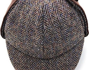 Chapeau de chasseur traditionnel écossais - Laine Harris Tweed | laine,Two Peaks, chevrons marron d'automne - sans Moleskine