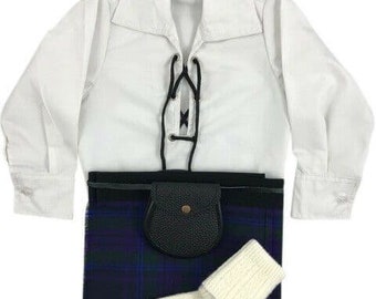 Elevate Your Scottish Heritage with Braw Clans Tartans Wool Spirit of Scotland  baby Kilt Outfit with Ghillie Shirt - boys/girls