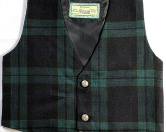 Boys Black Watch Tartan Waistcoat - Ideal for Weddings, Parties, and Special Occasions  - Sizes 1-10 Years