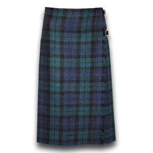 New Premium Quality Black Watch Long Kilt for Women - 100% Shetland Wool, Perfect for Scottish Occasions - Available in Various Sizes