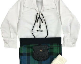 Elevate Your Scottish Heritage with Braw Clans Tartans Wool MacKay Ancient  baby Kilt Outfit with Ghillie Shirt. Boys / Girls