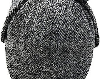 Chapeau de chasseur traditionnel écossais - Laine Harris Tweed | laine, Two Peaks, automne anthracite à chevrons - sans moleskine