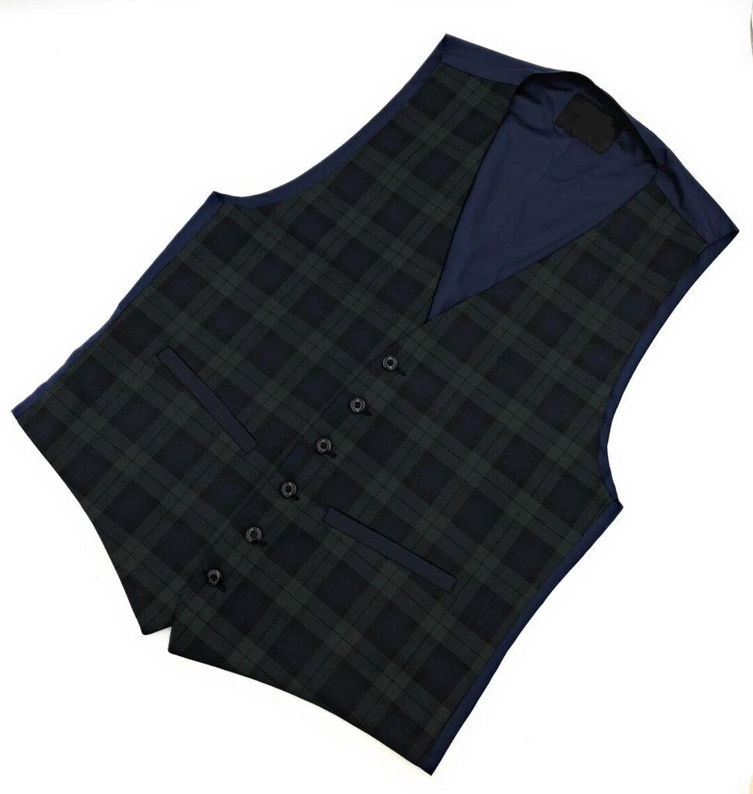 Men's Tartan Check Black Watch Waistcoat Formal Classic Style Buttoned