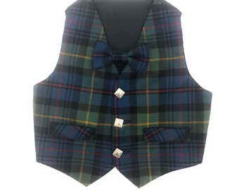 Scottish Farquharson muted Tartan Boys Waistcoat Set, Bow Tie - 100% Wool - Different Sizes - Made in Scotland - Scottish Occasions