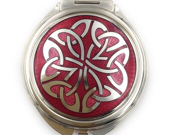 Scotland Celtic Trinity Kells Compact Mirror Enamel - Scottish Heritage - Premium Quality - Versatile Gift - Red Design - 8019