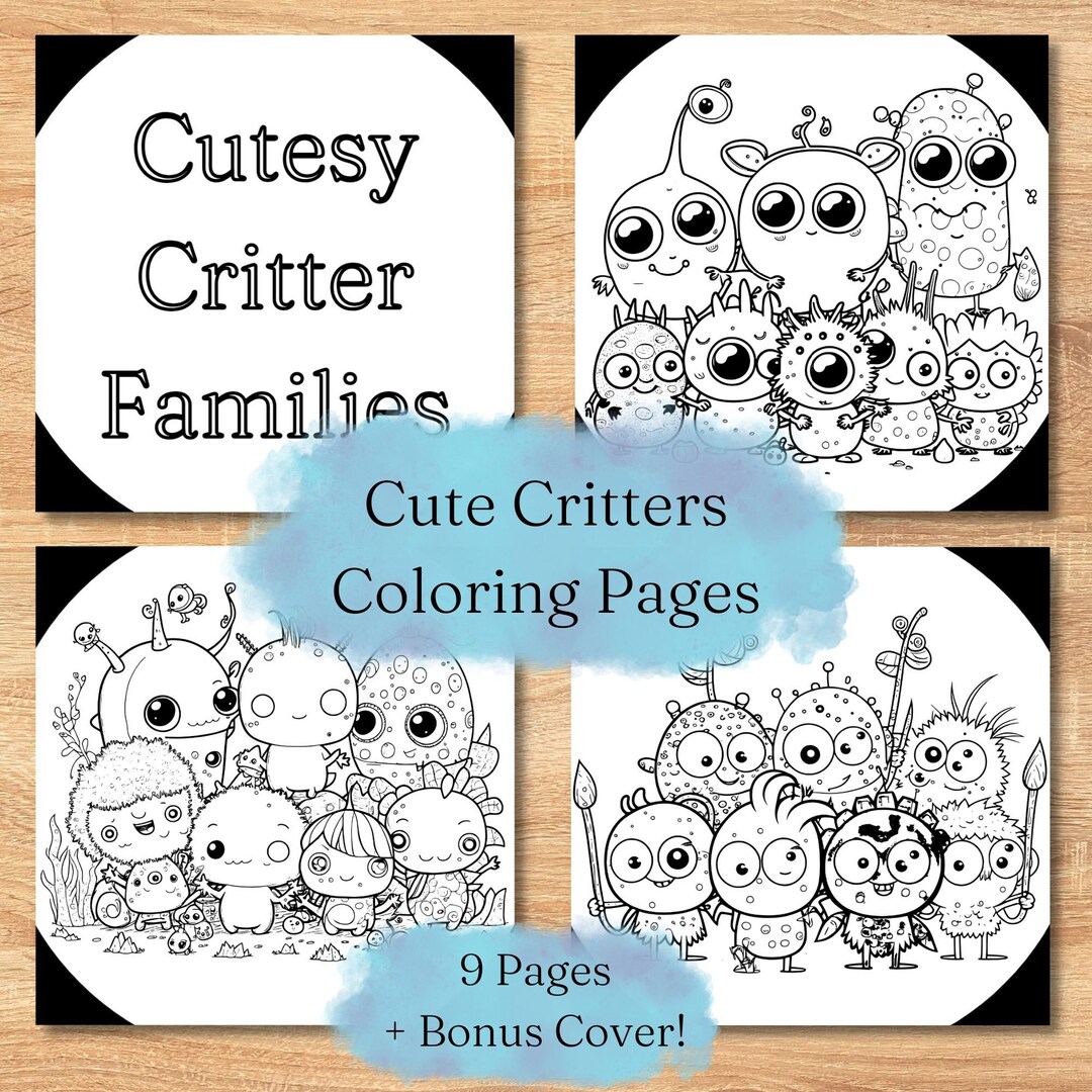 10 Cutesy Critter Families Coloring Pages Adults and Kids - Etsy