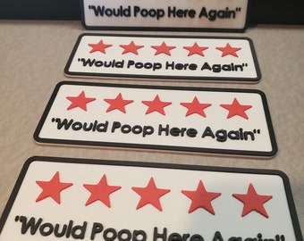 Bathroom Humor sign - 5 stars would poop here again - 4 pack