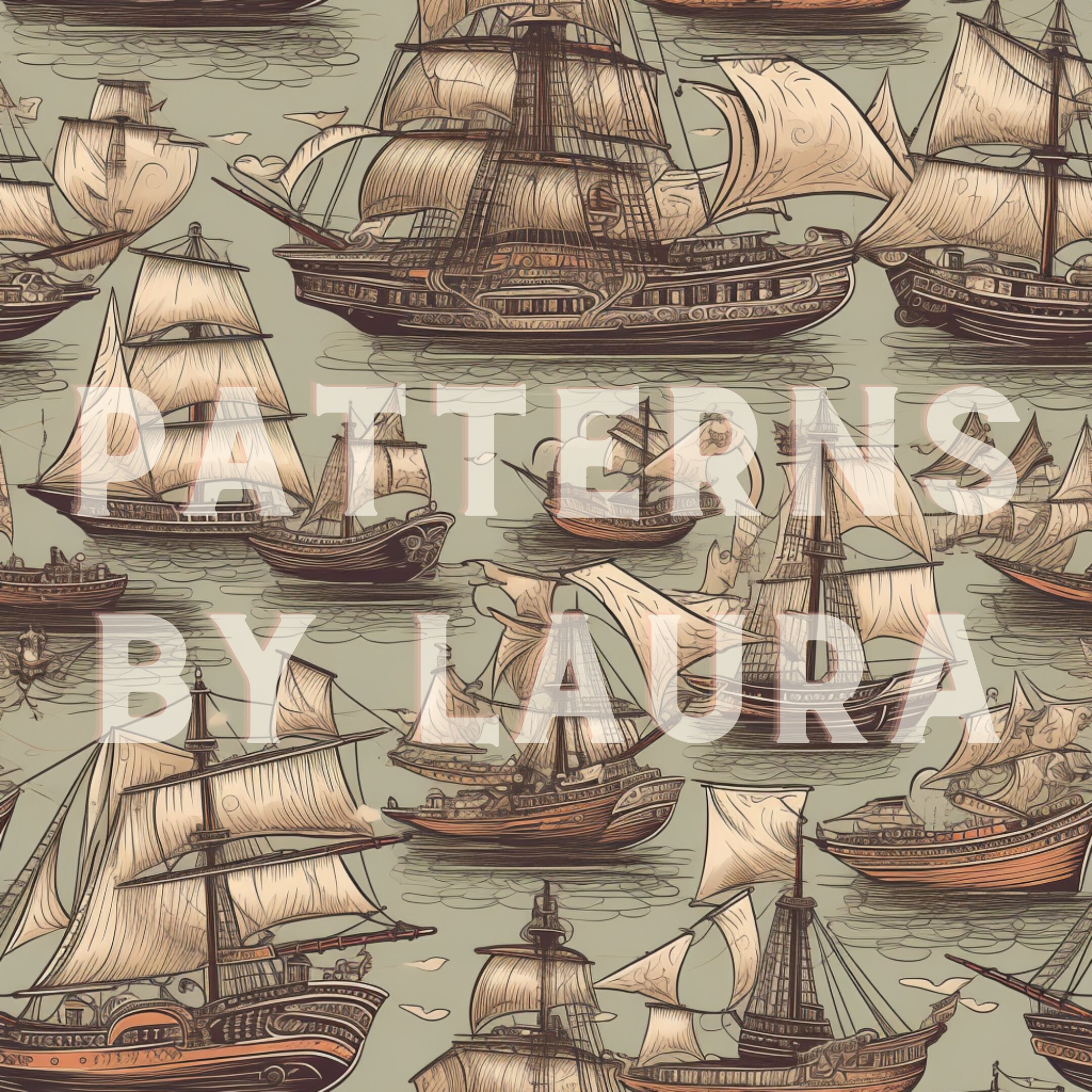 Hand-drawn Nautical Boat Pattern, Vintage Ship Wallpaper (digital ...