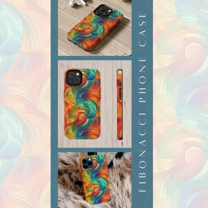 Iphone case Fibonacci geïnspireerd, Smartphone cover abstract, kleurrijke stoere telefoon, beschermende behuizing voor Iphone 11, 12, 13, 14 serie