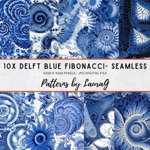 Delfts blauw fibonacci digitaal papier, naadloos patroon Nederlands wit, print behang, achtergrond scrapbook afbeelding download amsterdam reeks