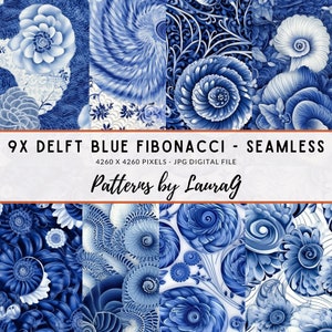 Patrón sin costuras delft azul fibonacci, papel digital de impresión de secuencia, papel tapiz holandés, fondo de casas álbum de recortes blanco descargar arte de imagen