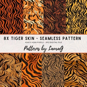Seamless pattern tiger, animal print digital paper, feline wallpaper, animal skin image background scrapbook wild safari stripes download
