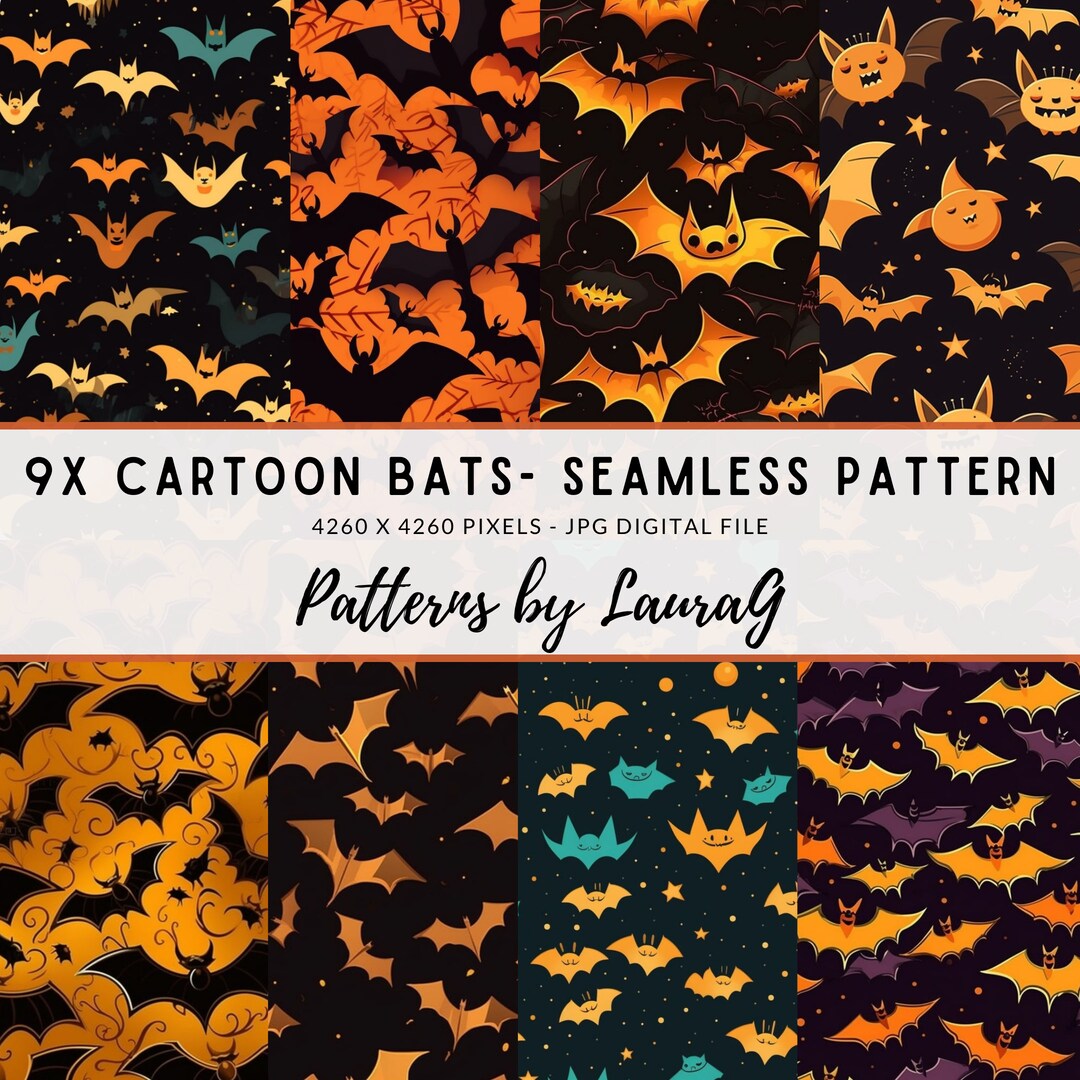 Scared Bat Pattern Cartoon Bats Seamless Pattern, Halloween Wallpaper (digital Paper) - Etsy