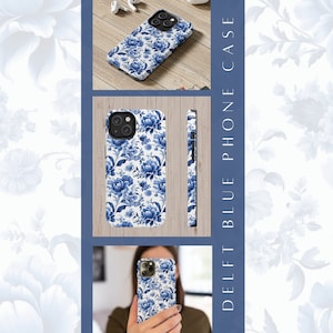 Iphone Delfts blauwe hoes bloem, Smartphone hoes bloemen, wit blauwe stoere hoes telefoon kunst, beschermhoes voor Iphone 11, 12, 13, 14 serie