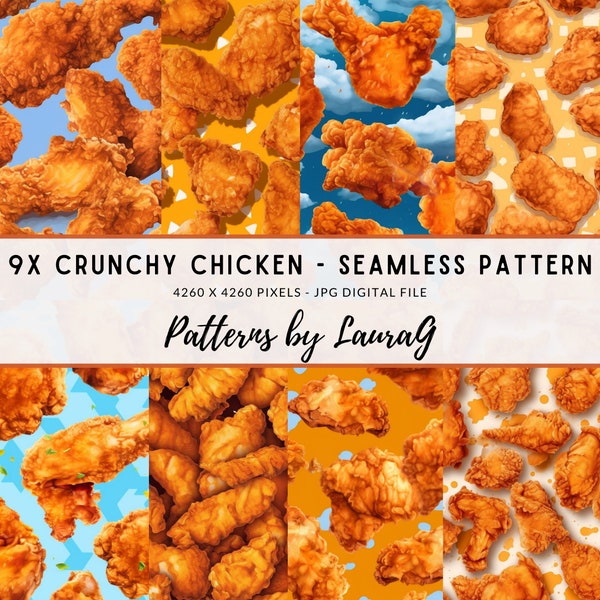 Seamless pattern crunchy fried chicken, chicken print digital paper, crunchy fried chicken wallpaper, food print background scrapbook