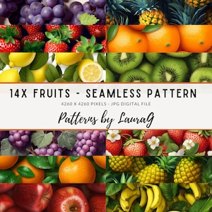 Nahtloses Muster Obst realistisch, Lebensmitteldruck digitales Papier, realistische Obst Tapete, Obstdruck Hintergrund Scrapbook gesundes Essen