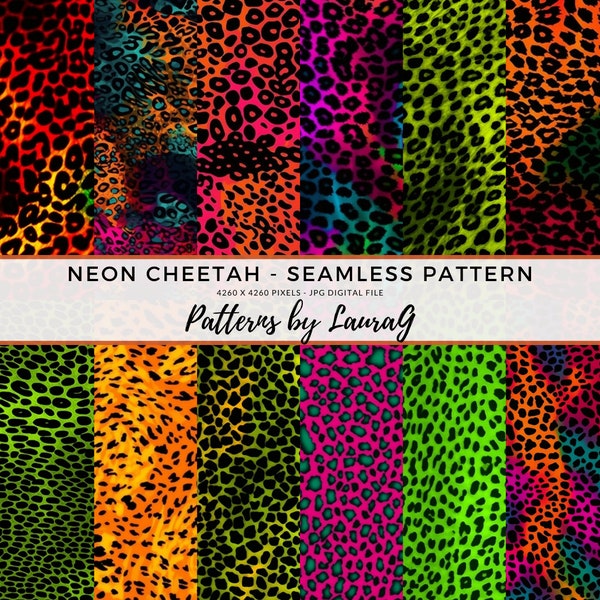 Seamless pattern cheetah neon, animal print digital paper, neon cheetah wallpaper, animal print background scrapbook