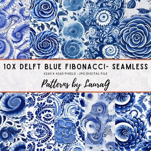Delfts blauw fibonacci digitaal papier, naadloos patroon Nederlands wit, print behang, achtergrond scrapbook afbeelding download amsterdam reeks