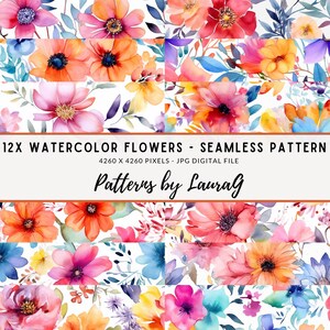 Watercolor flower digital paper, seamless pattern flower watercolor, floral print wallpaper, background scrapbook nature pattern