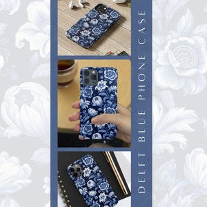 Iphone Delfts blauwe hoes bloem, Smartphone hoes bloemen, wit blauwe stoere hoes telefoon kunst, beschermhoes voor Iphone 11, 12, 13, 14 serie