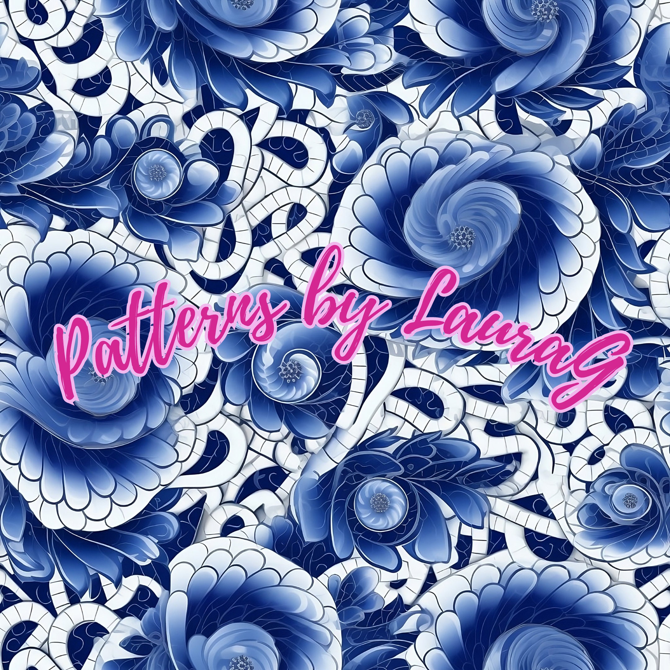 Delft Blue Fibonacci Digital Paper, Seamless Floral Pattern (digital ...