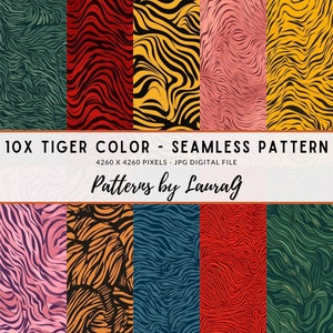 Papel digital tigre de color, felino de patrón sin costuras, fondo de pantalla con estampado animal, álbum de recortes de fondo inspirado, descargar imagen naturaleza safari salvaje