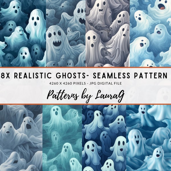 Seamless pattern ghosts realistic, halloween print digital paper, realistic ghosts wallpaper, kid print background scrapbook scary