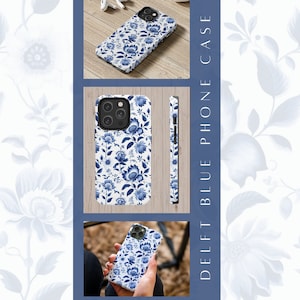Iphone Delft funda azul flor, funda para smartphone floral, funda resistente azul blanca arte holandés, funda protectora para Iphone 11, 12, 13, 14