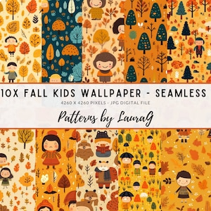 Kinder Herbst Blätter digitales Papier, nahtlose Muster Herbst, Erde Natur saisonale Print Wallpaper, Hintergrund Scrapbook Kinder Zeichnung warm