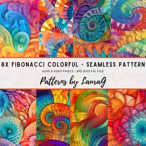 Naadloos patroon fibonacci geïnspireerd, fibonacci digitaal papier, abstract behang, kleurrijk achtergrondplakboek, abstracte kunstprint