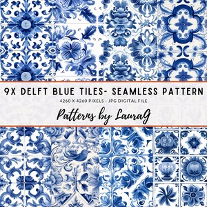 Azulejos azules de Delft de patrones sin fisuras, papel digital de impresión de Delftware, fondo de pantalla de azulejos blancos, imagen de álbum de recortes de fondo holandés descargar amsterdam