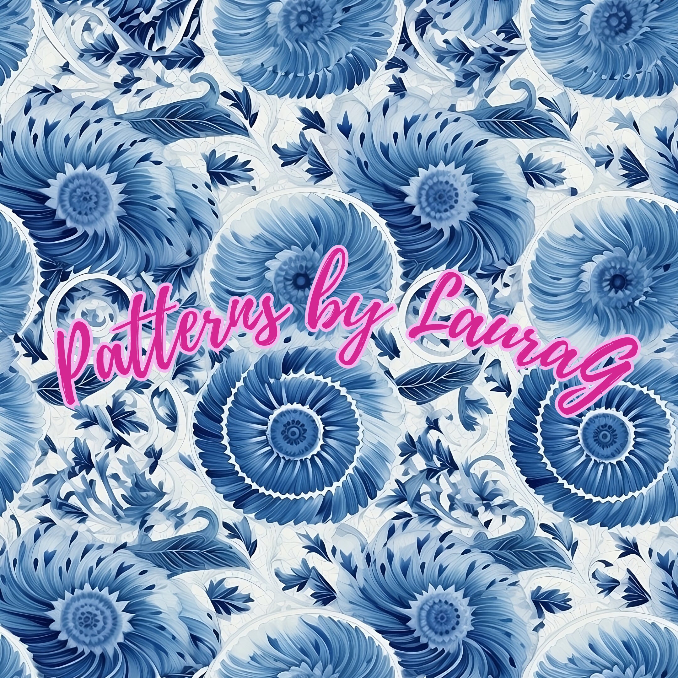 Delft Blue Fibonacci Digital Paper, Seamless Floral Pattern (digital ...