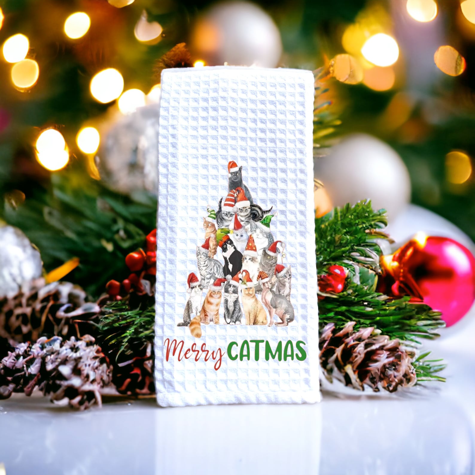 Merry Catmas Dish Towel / Kitchen Tea Towel / Kitchen Towel / Hand