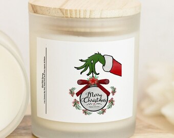 Merry Christmas Grinchmas, Grinchmas Candle, Christmas Candle Frosted Glass (Hand Poured 11 oz), Christmas Gift, Co Worker Gifts