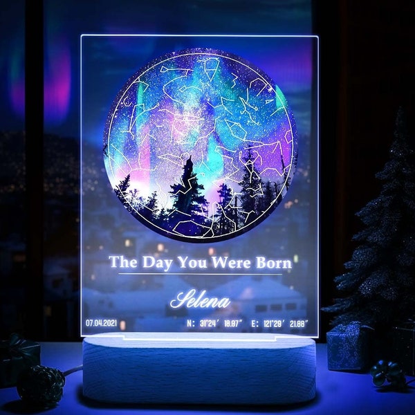 Custom Star Map Night Light  - The Day You Were Born Acrylic Colorful Night Light - Childs Night Light Lamp - Unique Gifts - Custom Gifts