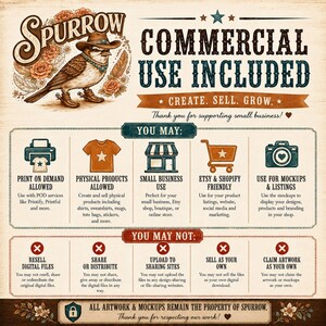 The image is a poster or flyer for a company called "Spurrow" that includes information about commercial use of their products and services.