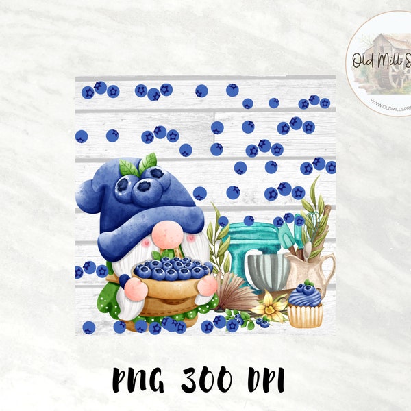 Gnome Blue Berry PNG, Gnome Farmhouse Clipart, Farmhouse Barn Png, Watercolour Farmhouse Png, Gnome Kitchen Png, Door Hanger Png,