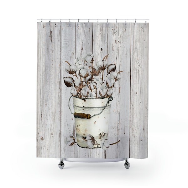 Shower Curtain, Personalized Shower Curtains, Bucket Of Cotton Fabric Liner, Powder Room Shower Liner, Shabby Chic Bathroom