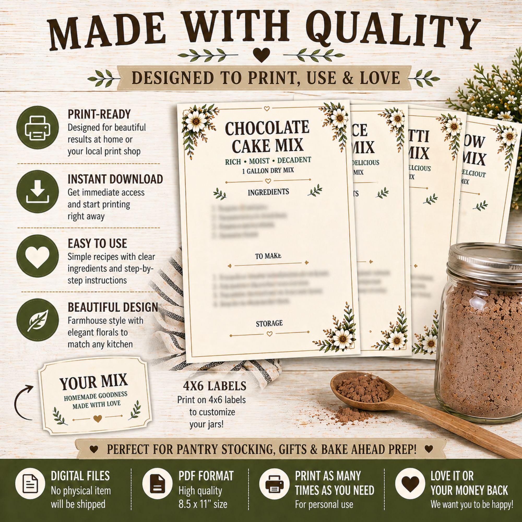 Farmhouse Cake Mix Recipes Printable Labels Bundle (digital Download ...