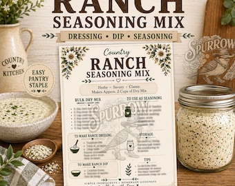 Ranch Seasoning Mix Label, Dressing and Dip Recipe, Half Gallon Pantry Printable - Etsy Ranch Seasoning Mix Label, Dressing and Dip Recipe, Half Gallon Pantry Printable - Etsy