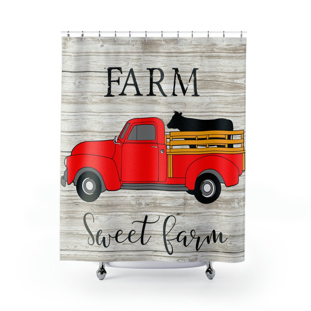 Farmhouse Country Red Truck With Cow Fabric Liner Farmhouse Truck