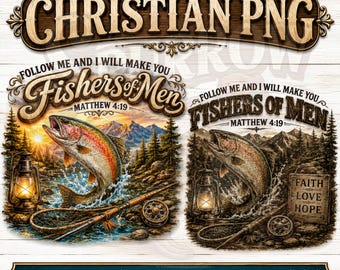 Fishers of Men Christian PNG Bundle Matthew 4:19 Fishing Faith Designs Commercial Use