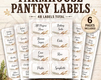 Farmhouse Pantry Labels Printable Kitchen Jar Labels Rustic Organization Digital Download
