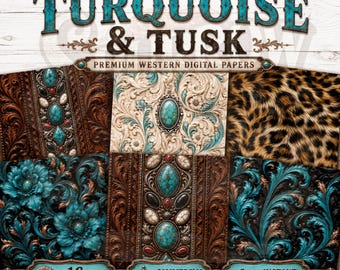 Western Digital Papers Turquoise Tooled Leather Leopard Cowhide Bundle